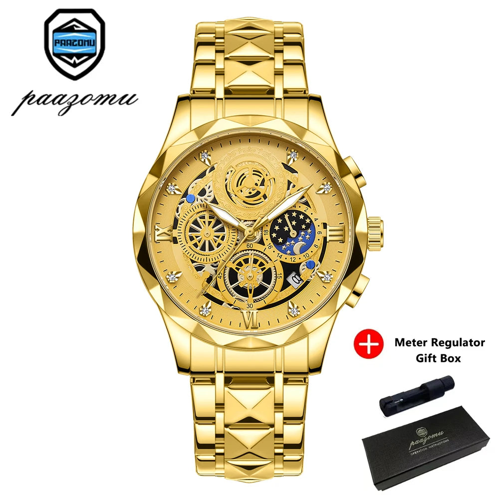 PAAZOMU Luxury Sports Men's Wristwatch Stainless Steel Waterproof Date Man Watch High Quality Casual Fashion Quartz Men Watches