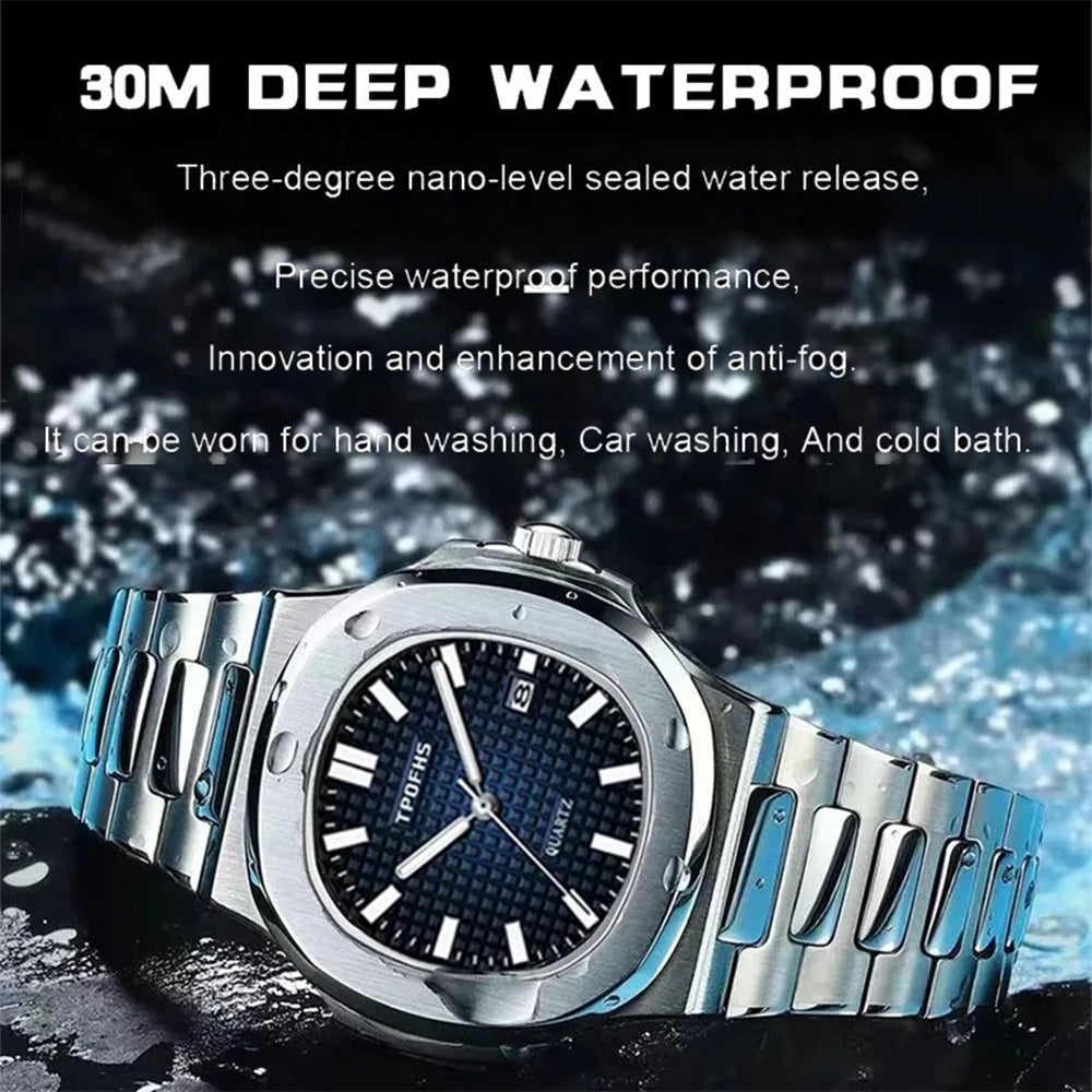 New Square Business Men Clock Stainless Steel Waterproof Luminous Date Male Wristwatch Sports Luxury Quartz Watches For Men