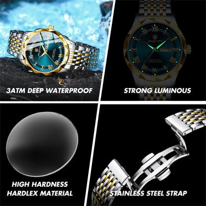 PAAZOMU Luxury Brand Men's Quartz Wristwatch Stainless Steel Waterproof Luminous Date Man Clock Square Business Watches For Men