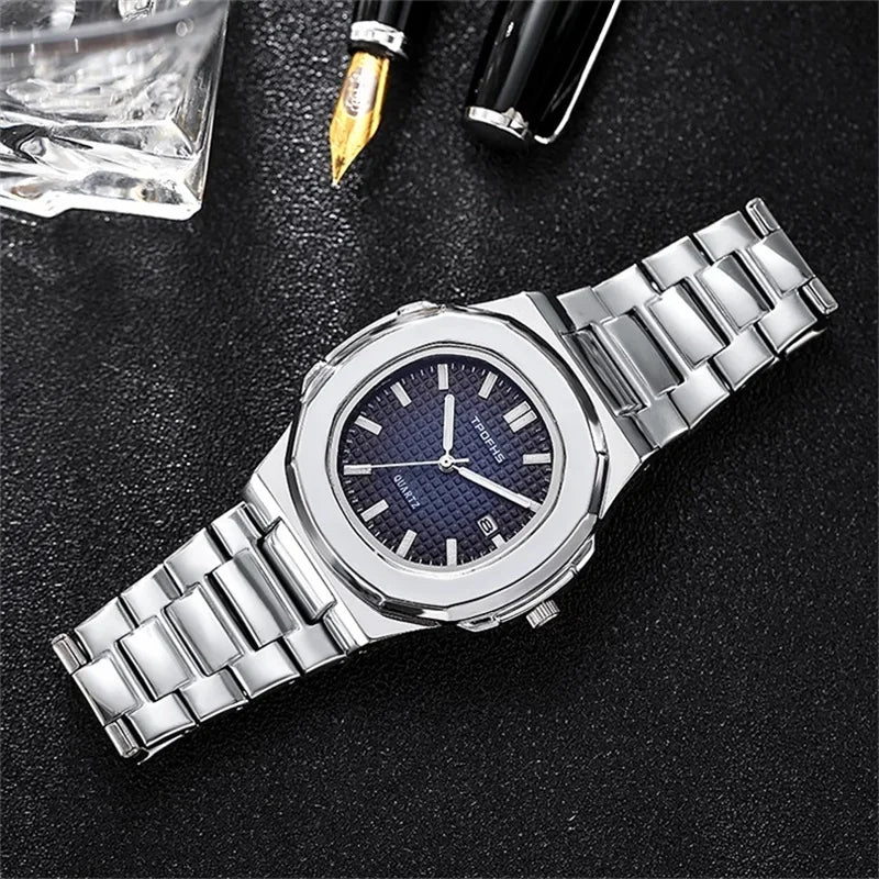 New Square Business Men Clock Stainless Steel Waterproof Luminous Date Male Wristwatch Sports Luxury Quartz Watches For Men