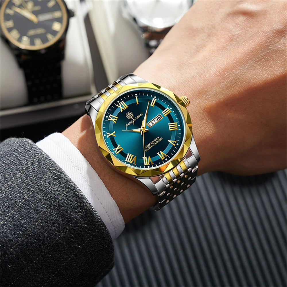 PAAZOMU Luxury Brand Men's Quartz Wristwatch Stainless Steel Waterproof Luminous Date Man Clock Square Business Watches For Men