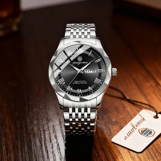 PAAZOMU Military Watch For Men Waterproof Luxury Week Calendar Man Wristwatch Quartz Stainless Steel Fashion Men's Watches Male