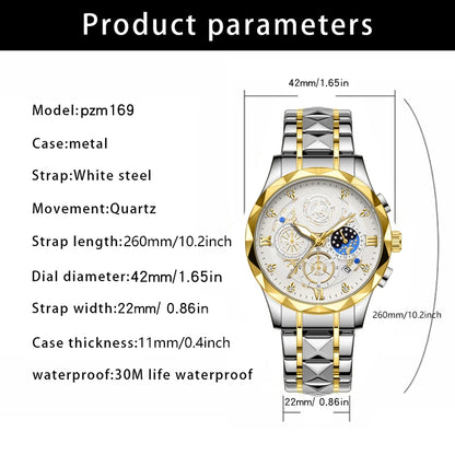 PAAZOMU  Luxury Sports Men's Wristwatch Stainless Steel Waterproof Date Man Watch High Quality Casual Fashion Quartz Men Watches