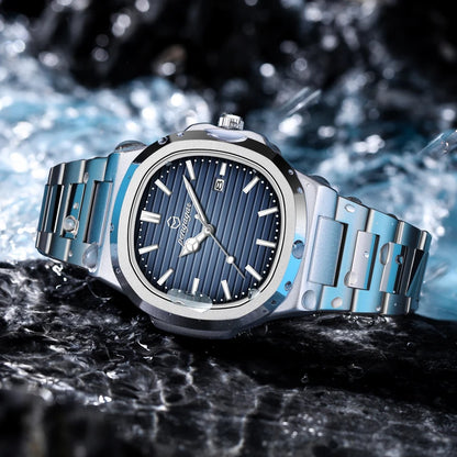 PENGAGAR Luxury Square Fashion Man Wristwatch Waterproof Luminous Date Week Quartz Men's Watches Stainless Steel Men Watch Reloj