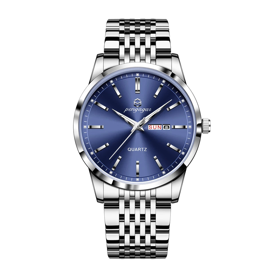 PENGAGAR  Top Luxury Man Watch Waterproof Luminous Date Men Watch Stainless Steel Male Clock Sport Fashion Men's Quartz Watches