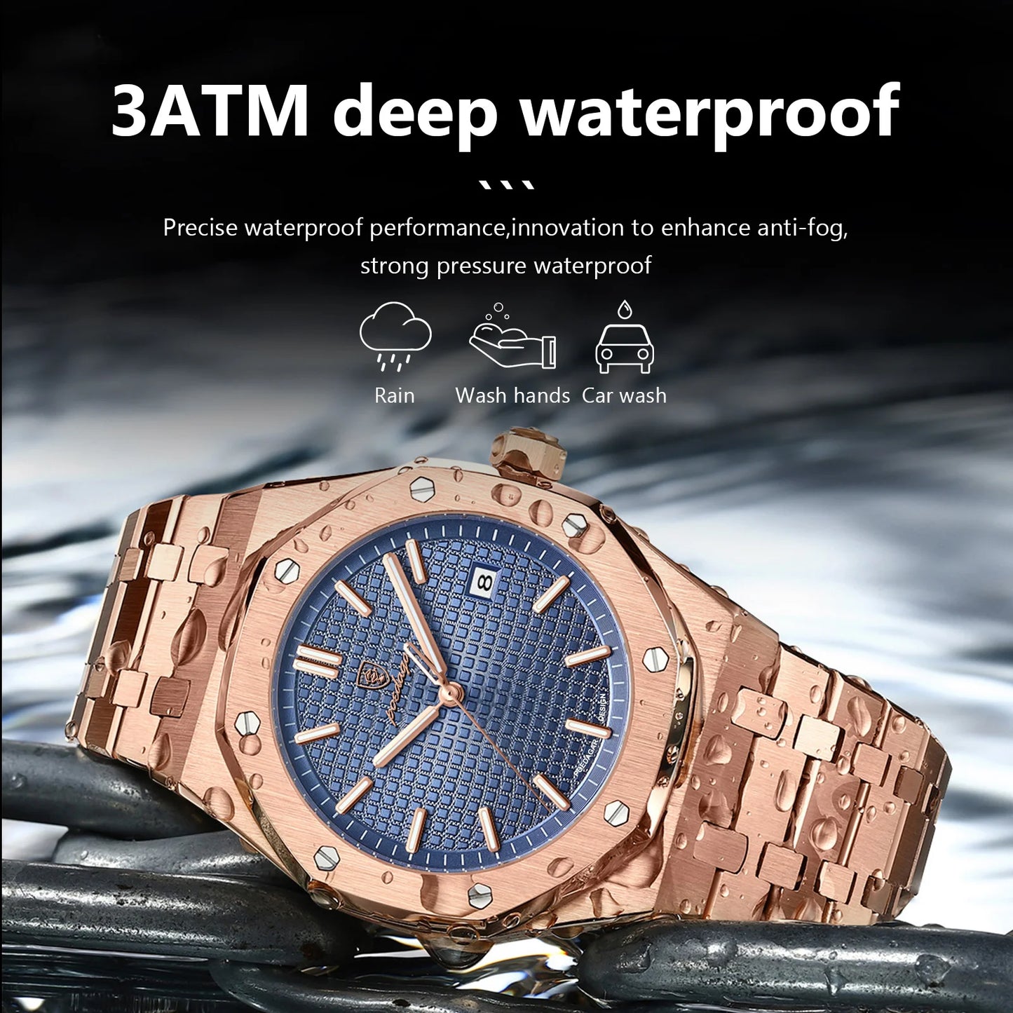 POEDAGAR Luxury Business Man Wristwatch Waterproof Luminous Date Men Watch Stainless Steel Fashion Quartz Watches For Men Reloj