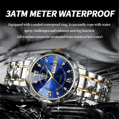 BINBOND Fashion New Men Business Watch Leisure Quartz Stainless Steel Buckle Watches Waterproof Luminous Calendar Men's Watches