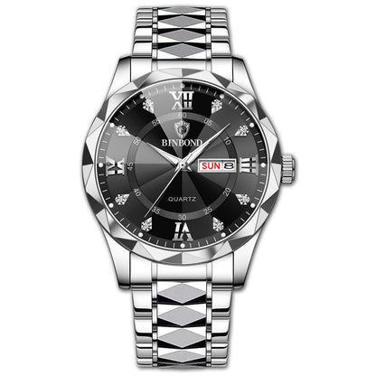 BINBOND Fashion New Men Business Watch Leisure Quartz Stainless Steel Buckle Watches Waterproof Luminous Calendar Men's Watches