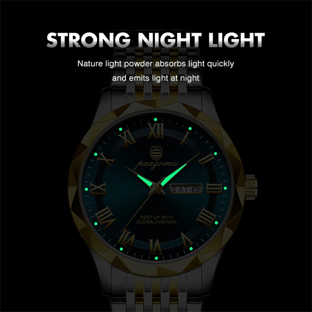 PAAZOMU Luxury Brand Men's Quartz Wristwatch Stainless Steel Waterproof Luminous Date Man Clock Square Business Watches For Men
