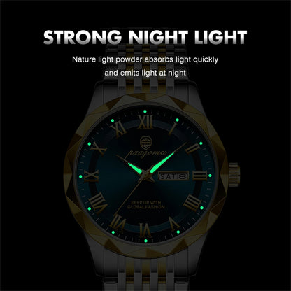 PAAZOMU Luxury Brand Men's Quartz Wristwatch Stainless Steel Waterproof Luminous Date Man Clock Square Business Watches For Men