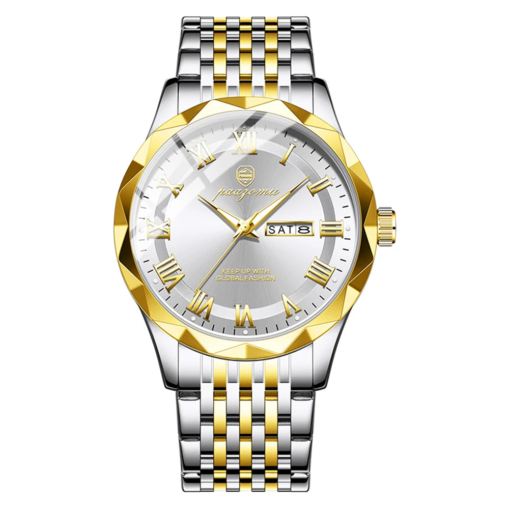PAAZOMU Military Watch For Men Waterproof Luxury Week Calendar Man Wristwatch Quartz Stainless Steel Fashion Men's Watches Male