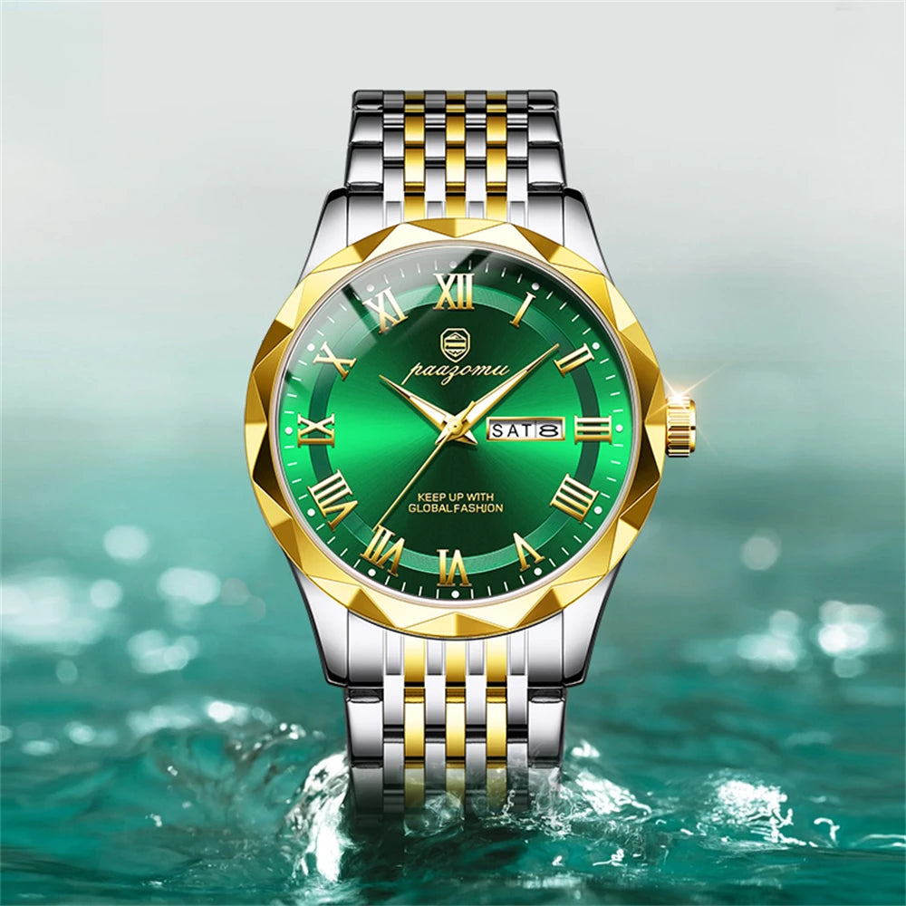 PAAZOMU Military Watch For Men Waterproof Luxury Week Calendar Man Wristwatch Quartz Stainless Steel Fashion Men's Watches Male
