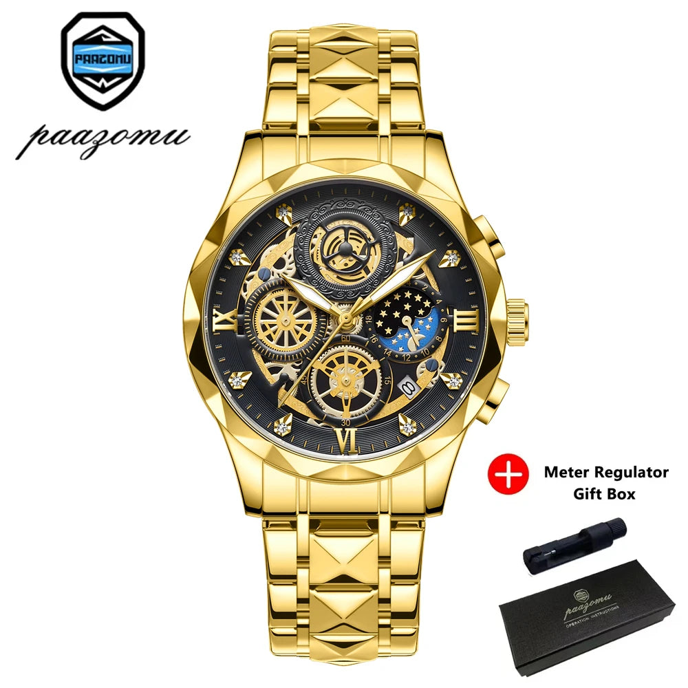 PAAZOMU  Luxury Sports Men's Wristwatch Stainless Steel Waterproof Date Man Watch High Quality Casual Fashion Quartz Men Watches