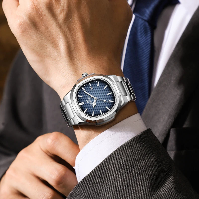 PENGAGAR Luxury Square Fashion Man Wristwatch Waterproof Luminous Date Week Quartz Men's Watches Stainless Steel Men Watch Reloj