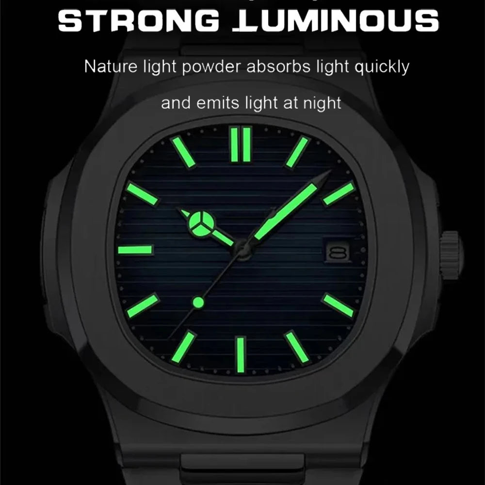 New Square Business Men Clock Stainless Steel Waterproof Luminous Date Male Wristwatch Sports Luxury Quartz Watches For Men