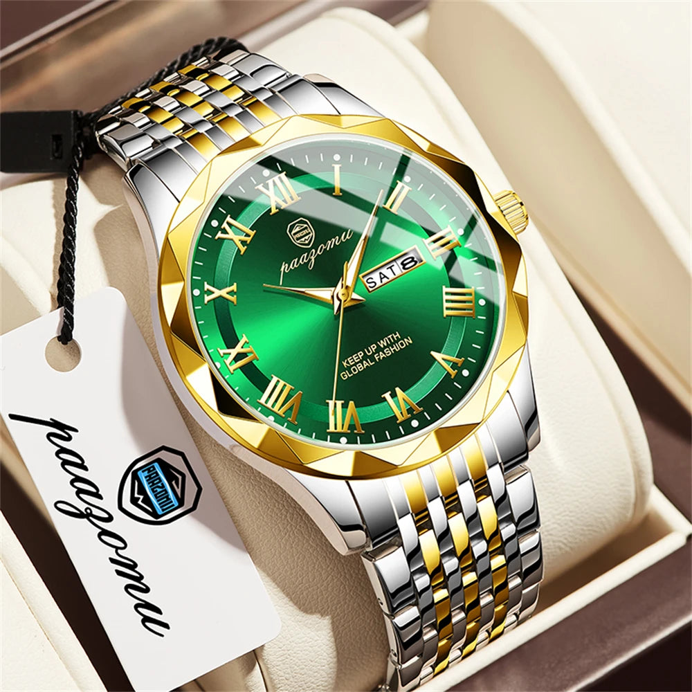 PAAZOMU Luxury Square Man Quartz Watch Waterproof Luminous Date Men's Watch High Quality Stainless Steel Business Men Watches