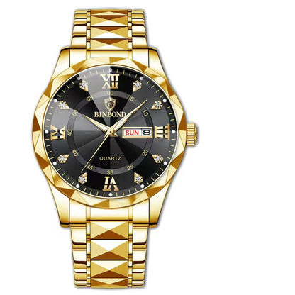 BINBOND Fashion New Men Business Watch Leisure Quartz Stainless Steel Buckle Watches Waterproof Luminous Calendar Men's Watches