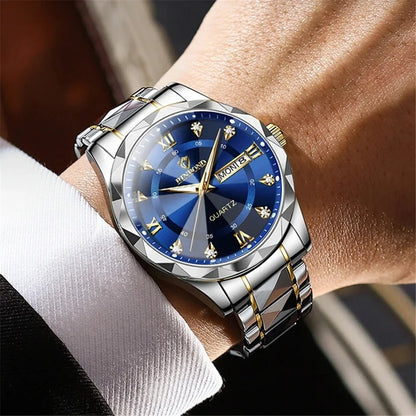 BINBOND Fashion New Men Business Watch Leisure Quartz Stainless Steel Buckle Watches Waterproof Luminous Calendar Men's Watches