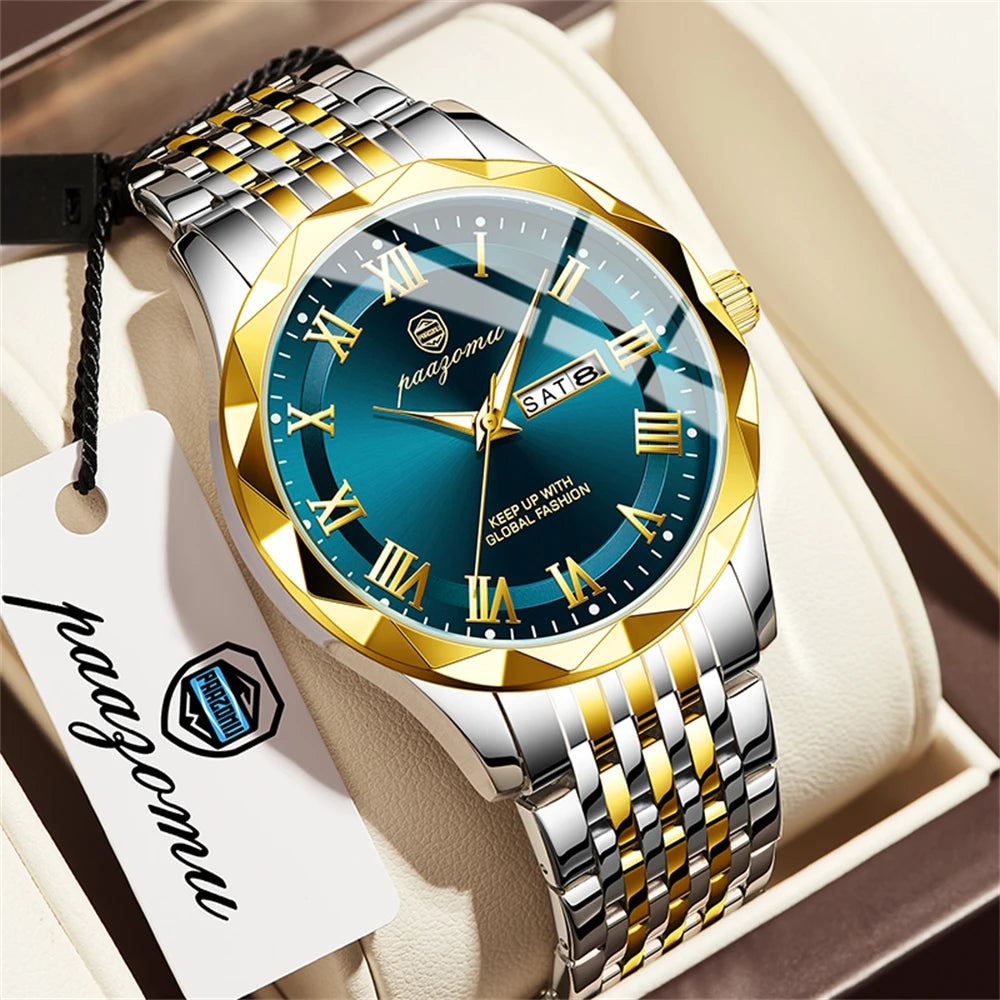 PAAZOMU Luxury Brand Men's Quartz Wristwatch Stainless Steel Waterproof Luminous Date Man Clock Square Business Watches For Men